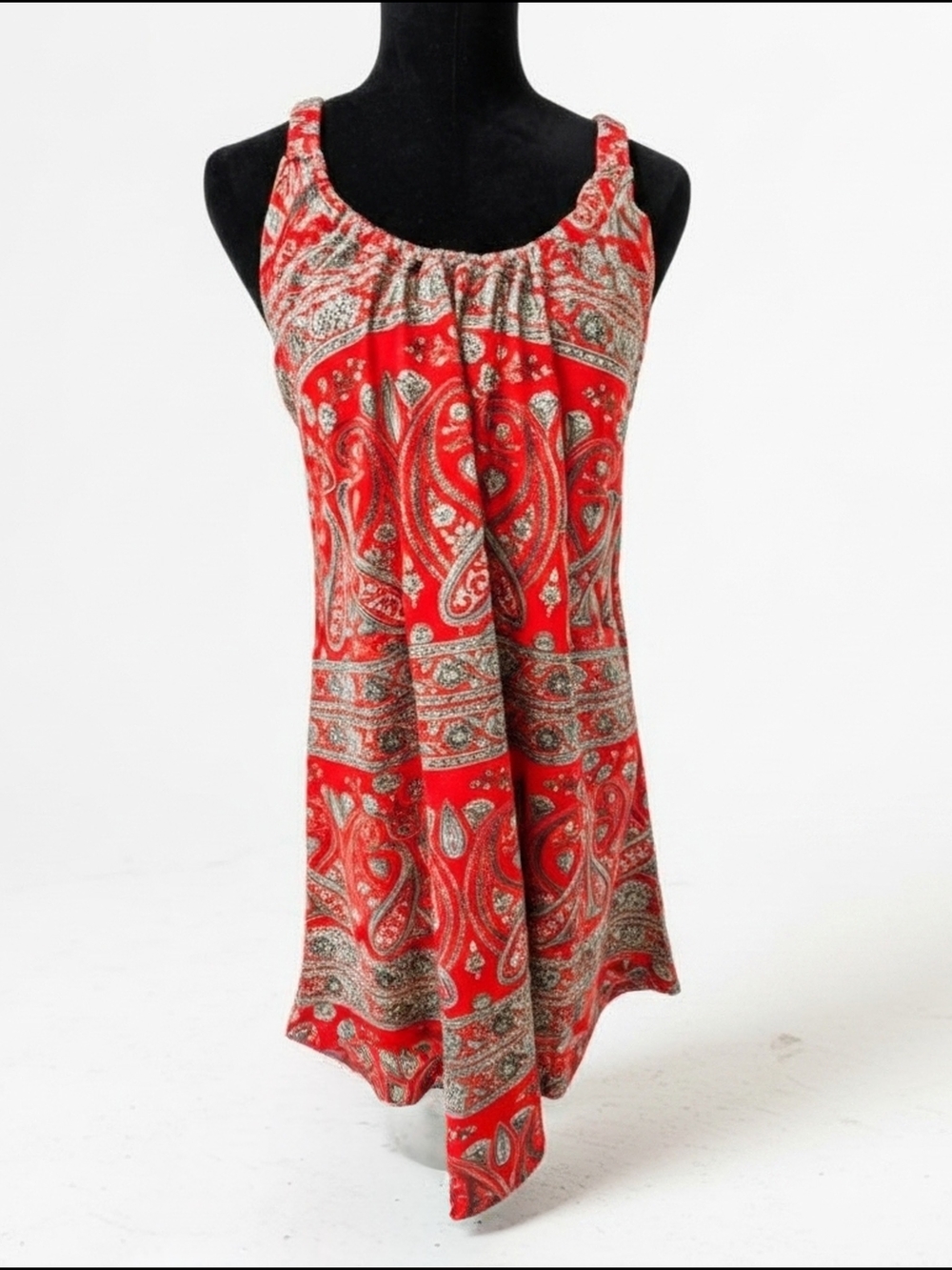 Pilcro Red Paisley Sleeveless Tank Dress Sz S (A21)